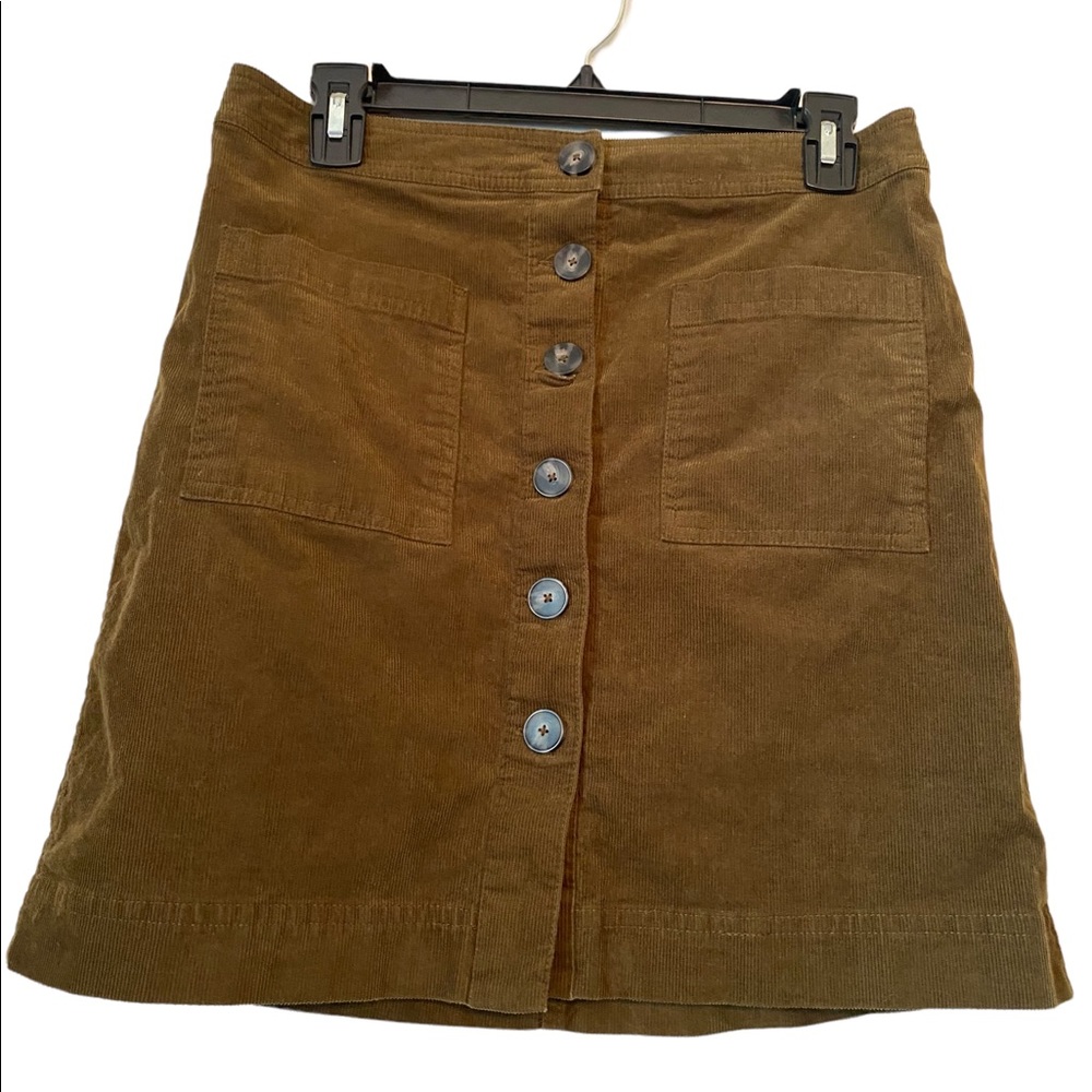 Cremieux Olive Green Corduroy Button Front Miniskirt